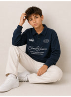 Boys’ Collared Button Placket Sweatshirt