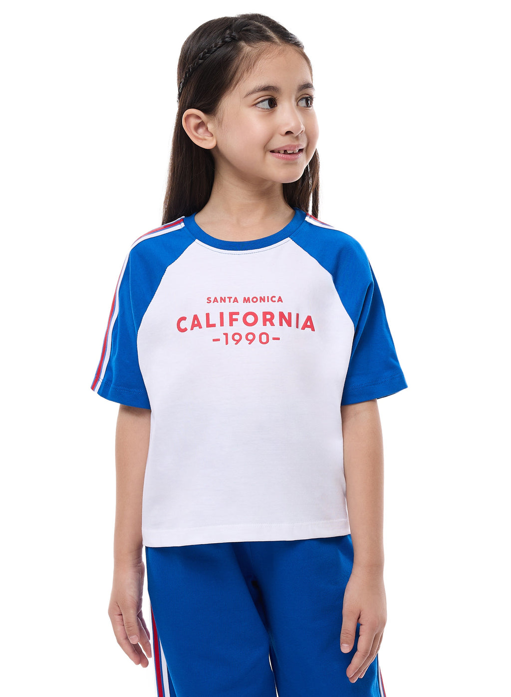 Victor And Jane Girls 2 Pc Set - Embellished Top With Matching Straight Pants With Tape Detail