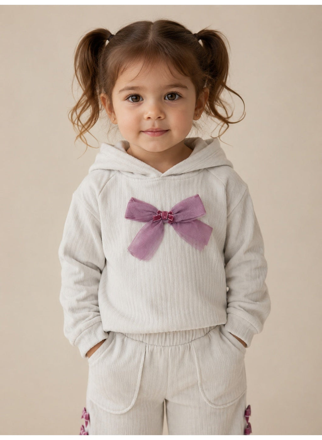 Baby Girls Hoodie with Bow and Pants Set