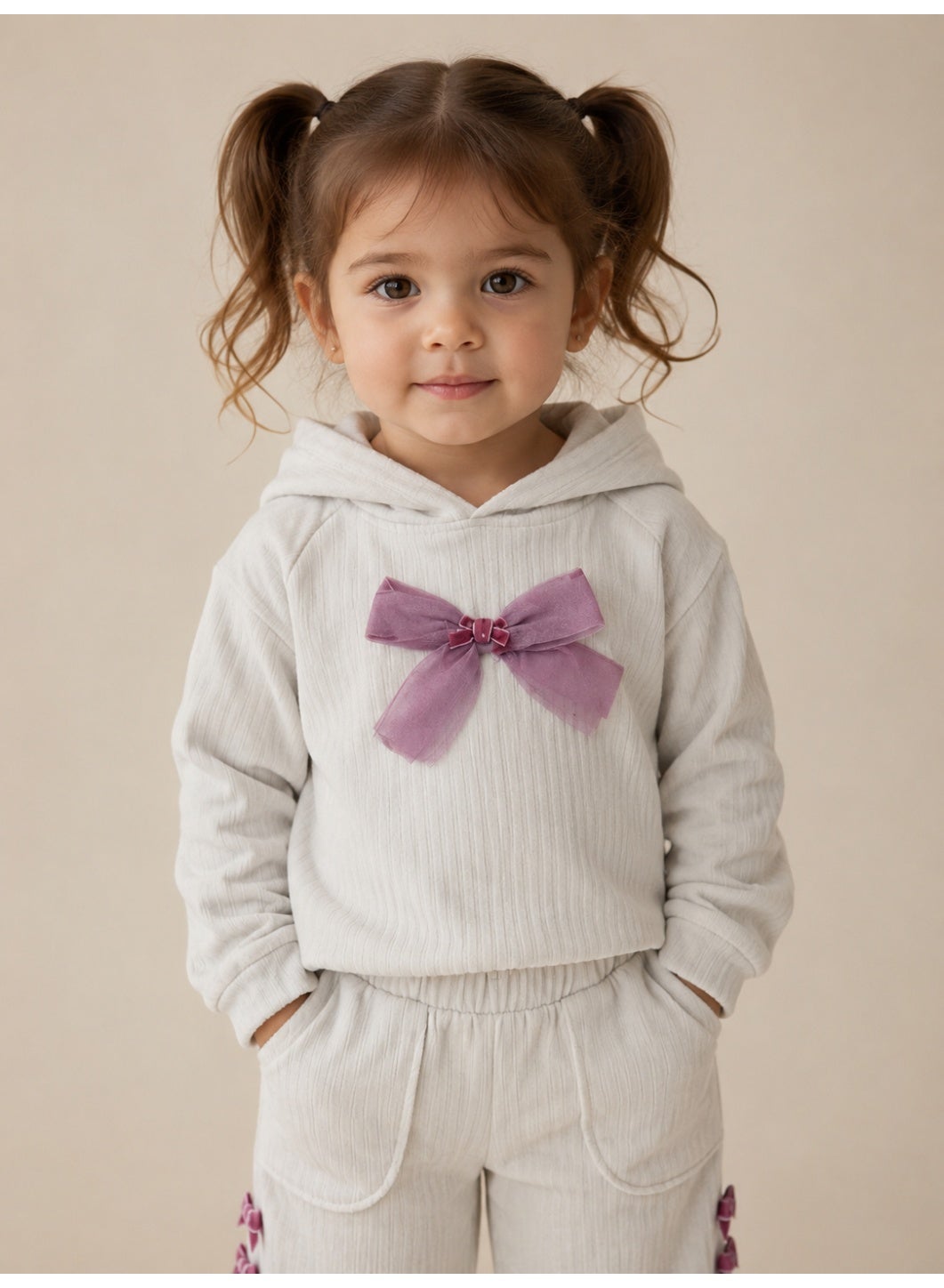 Baby Girls Hoodie with Bow and Pants Set