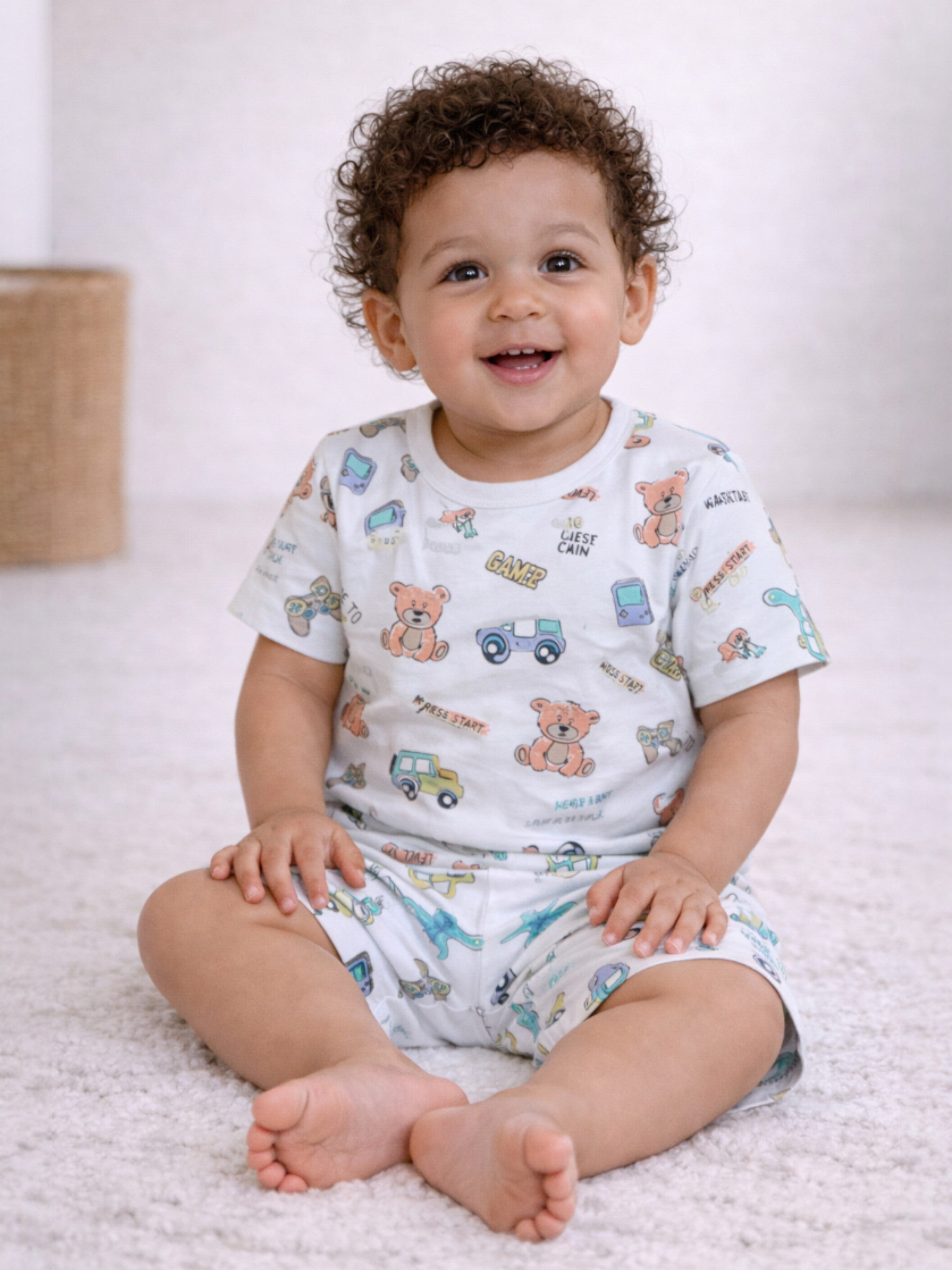 Infant Boys Vehicle Print Cotton Pajama Set “ Soft T-Shirt & Shorts Nightwear