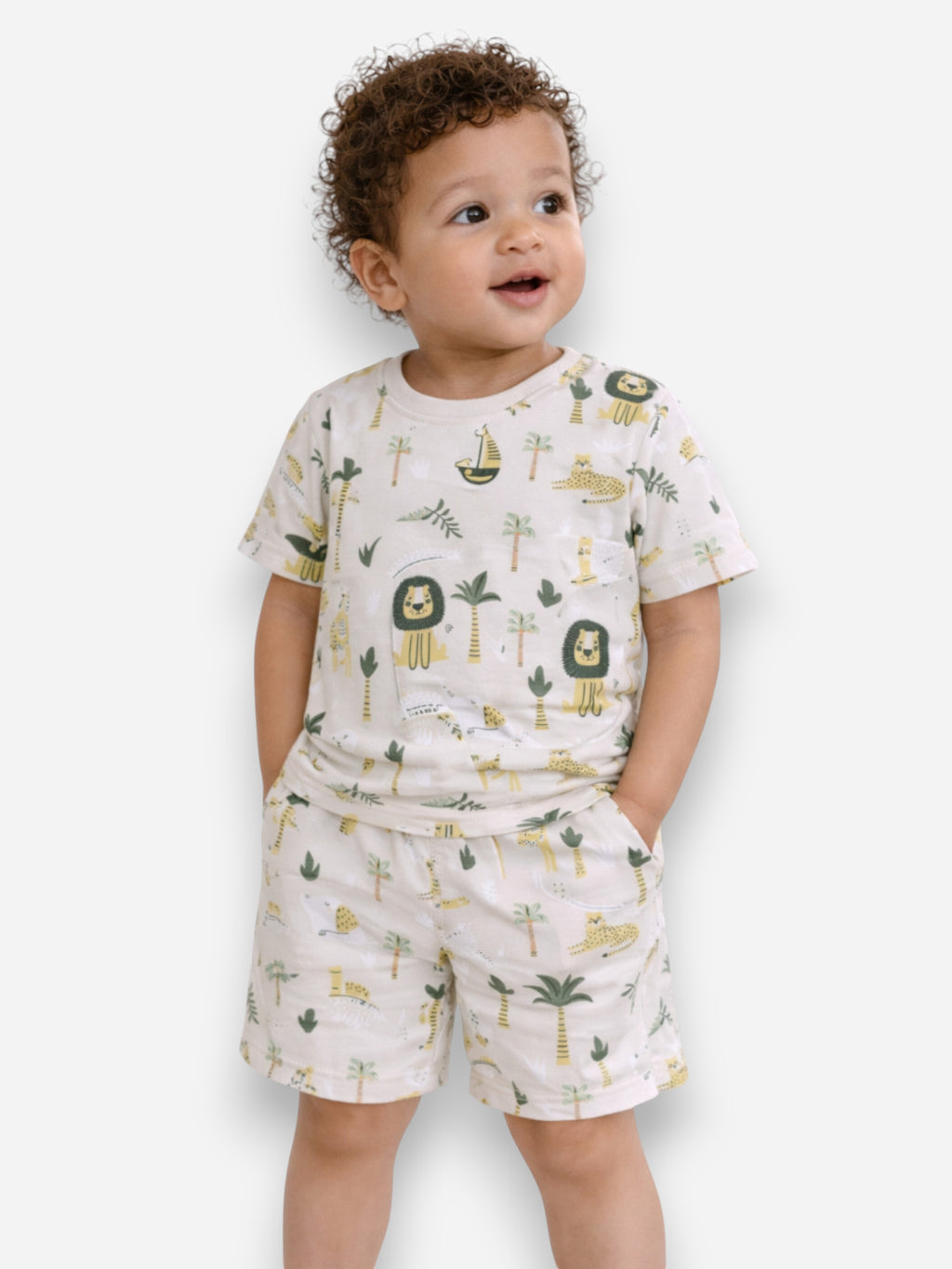 Infant Boys Safari Print Cotton Pajama Set “ Soft T-Shirt & Shorts Nightwear