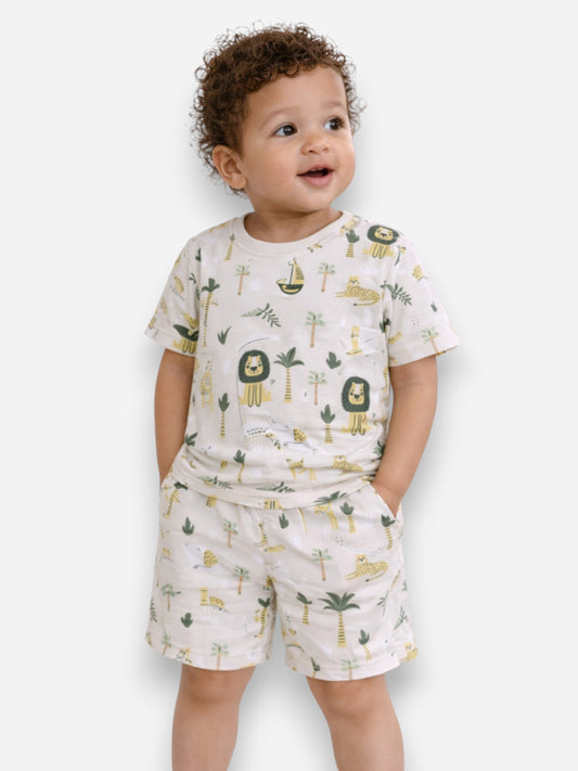 Infant Boys Safari Print Cotton Pajama Set – Soft T-Shirt & Shorts Nightwear