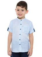 Victor And Jane Short Sleeves Mandarin Collar Stripes Shirt & Shorts Set