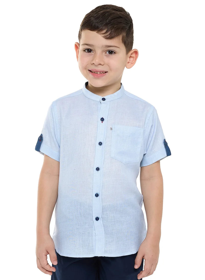 Victor And Jane Short Sleeves Mandarin Collar Stripes Shirt & Shorts Set