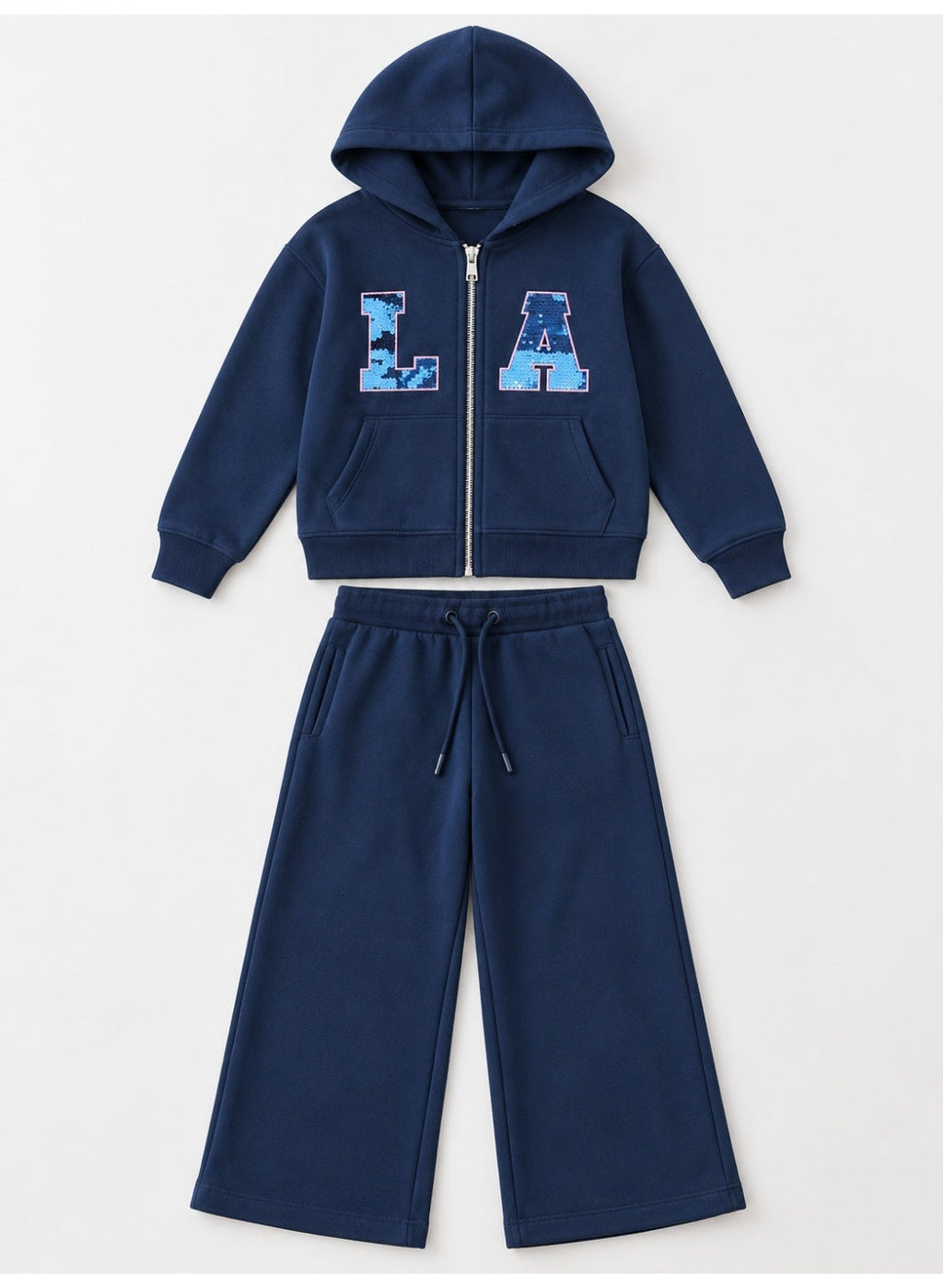 Girls LA Front Zip Sweatshirt Hoodie and Wide Leg Pants Set