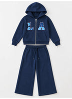 Girls LA Front Zip Sweatshirt Hoodie and Wide Leg Pants Set