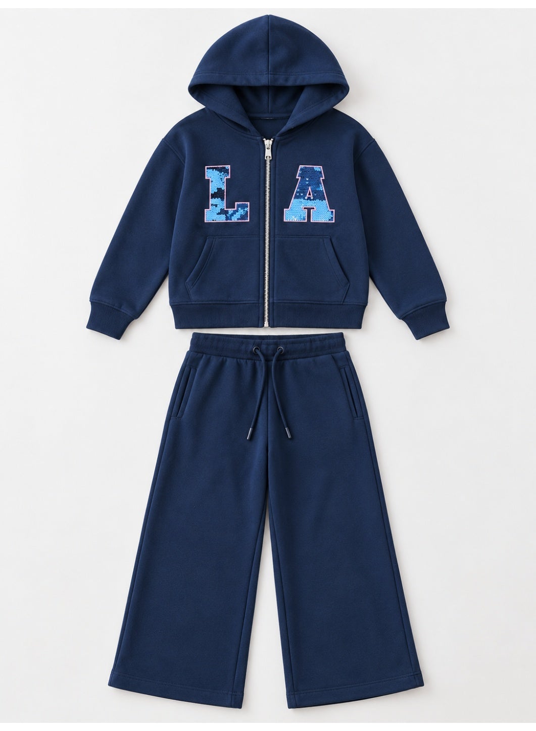 Girls LA Front Zip Sweatshirt Hoodie and Wide Leg Pants Set