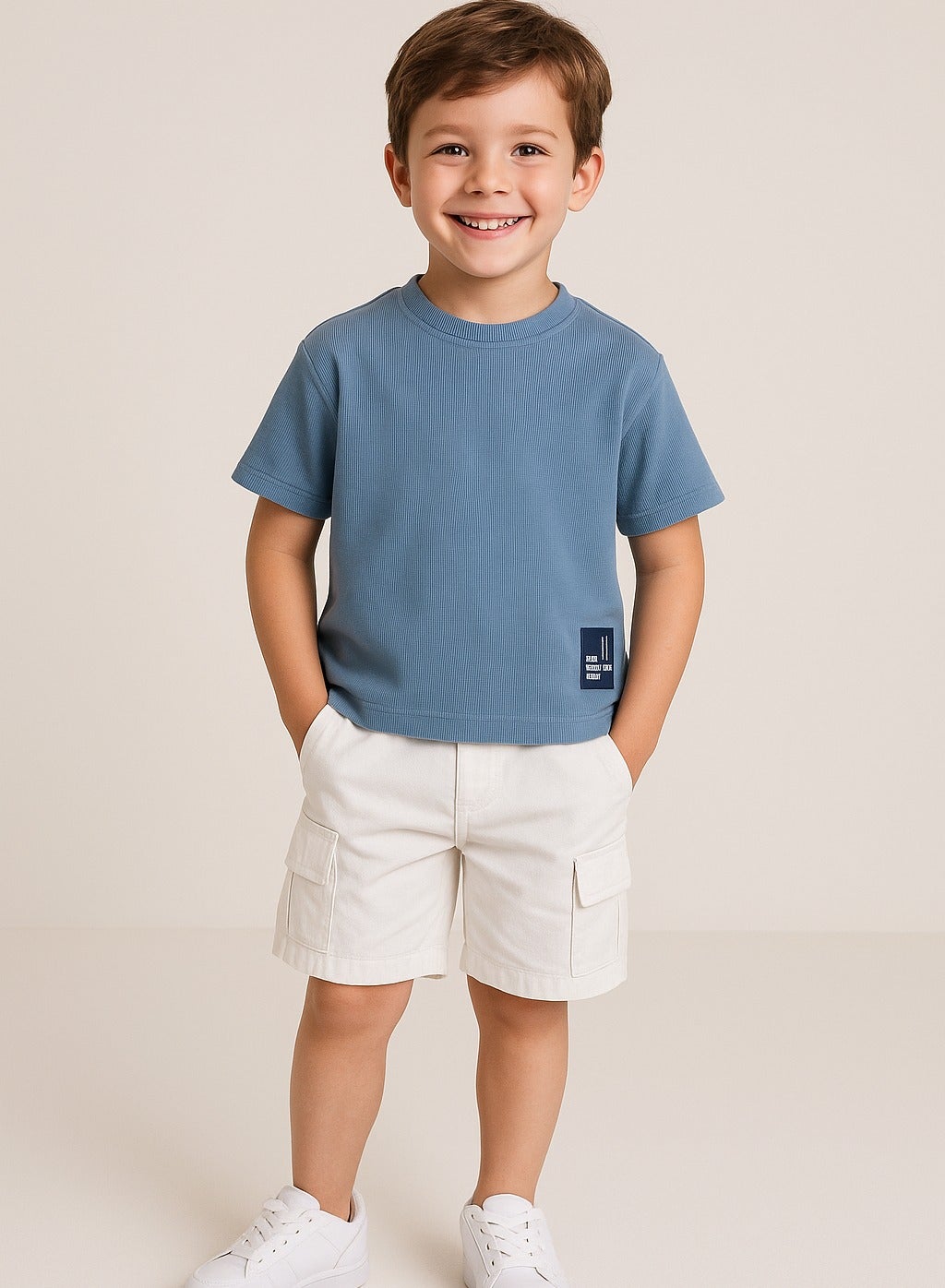 Junior Boys Statement Cotton Tee - Sky Blue