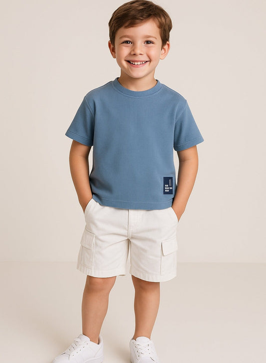 Junior Boys Statement Cotton Tee - Sky Blue