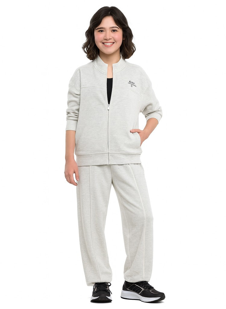 Girls’ Grey Striped Track Set – Zip-Up Jacket & Joggers