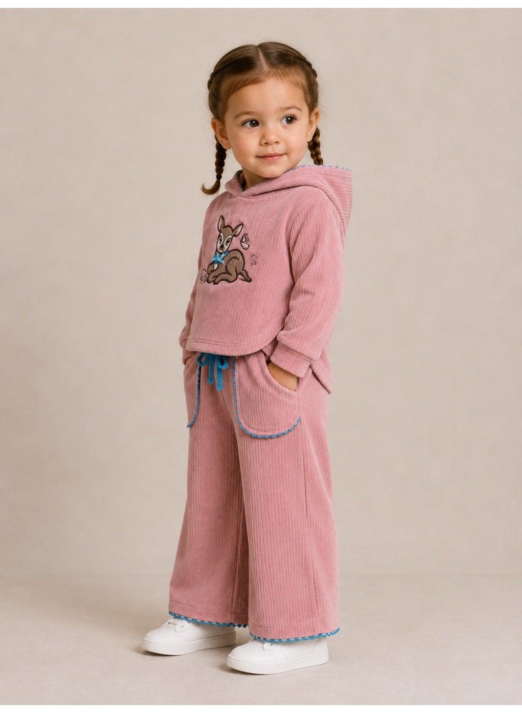 Baby Girls Hoodie and Pants Set with Deer Print