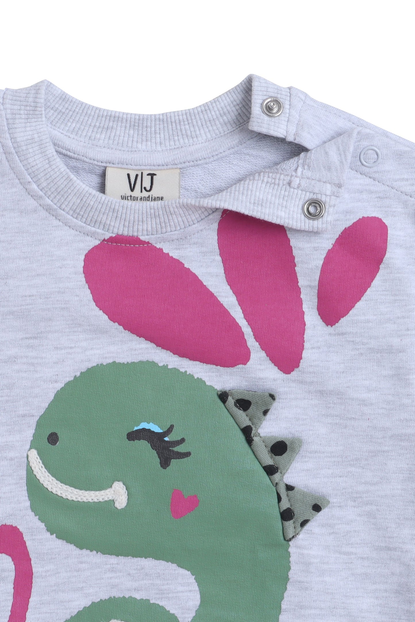 Baby Girl Dino & Heart Fleece Tracksuit – Oatmeal 2-Piece Set