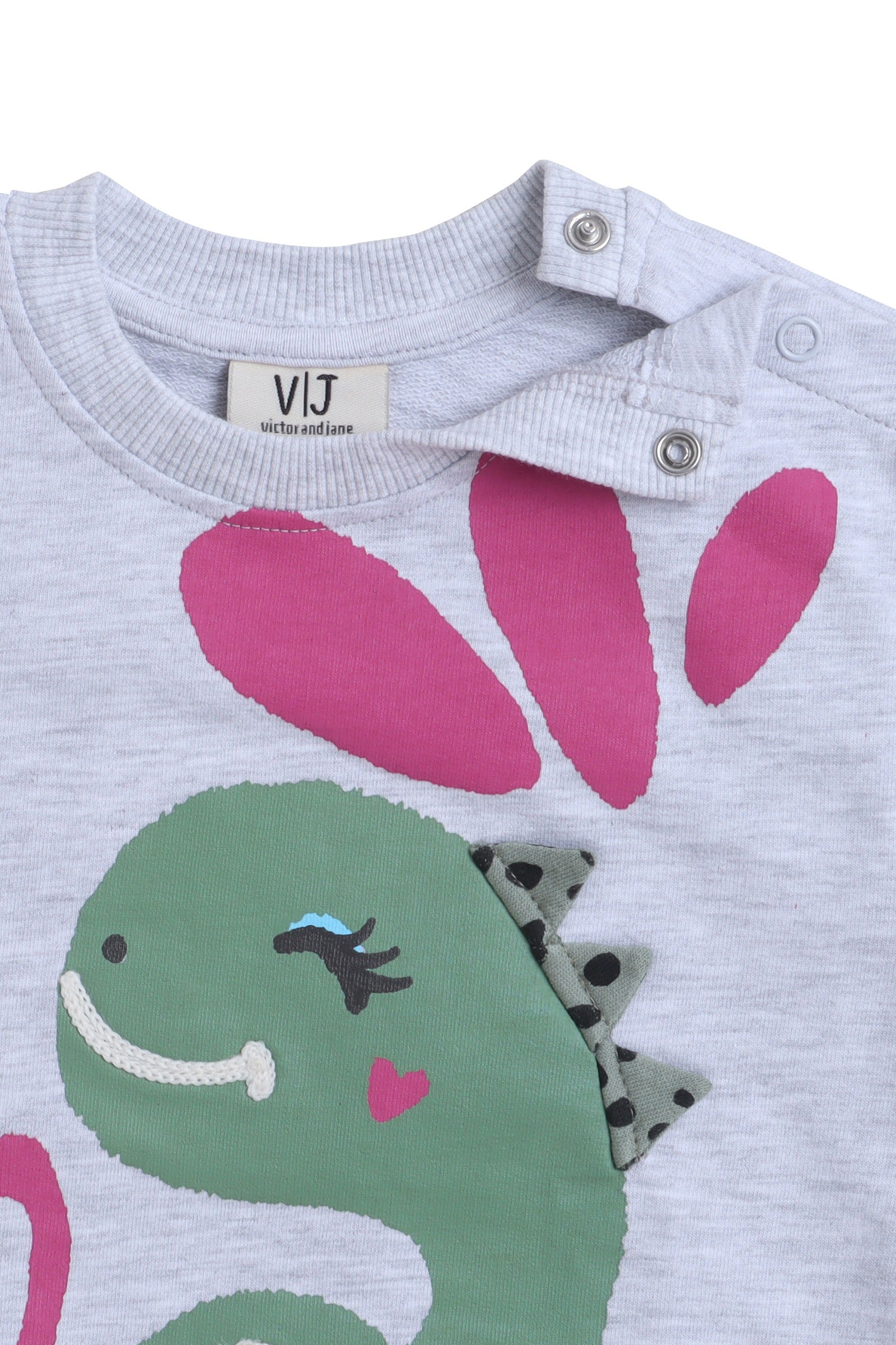 Baby Girl Dino & Heart Fleece Tracksuit “ Oatmeal 2-Piece Set