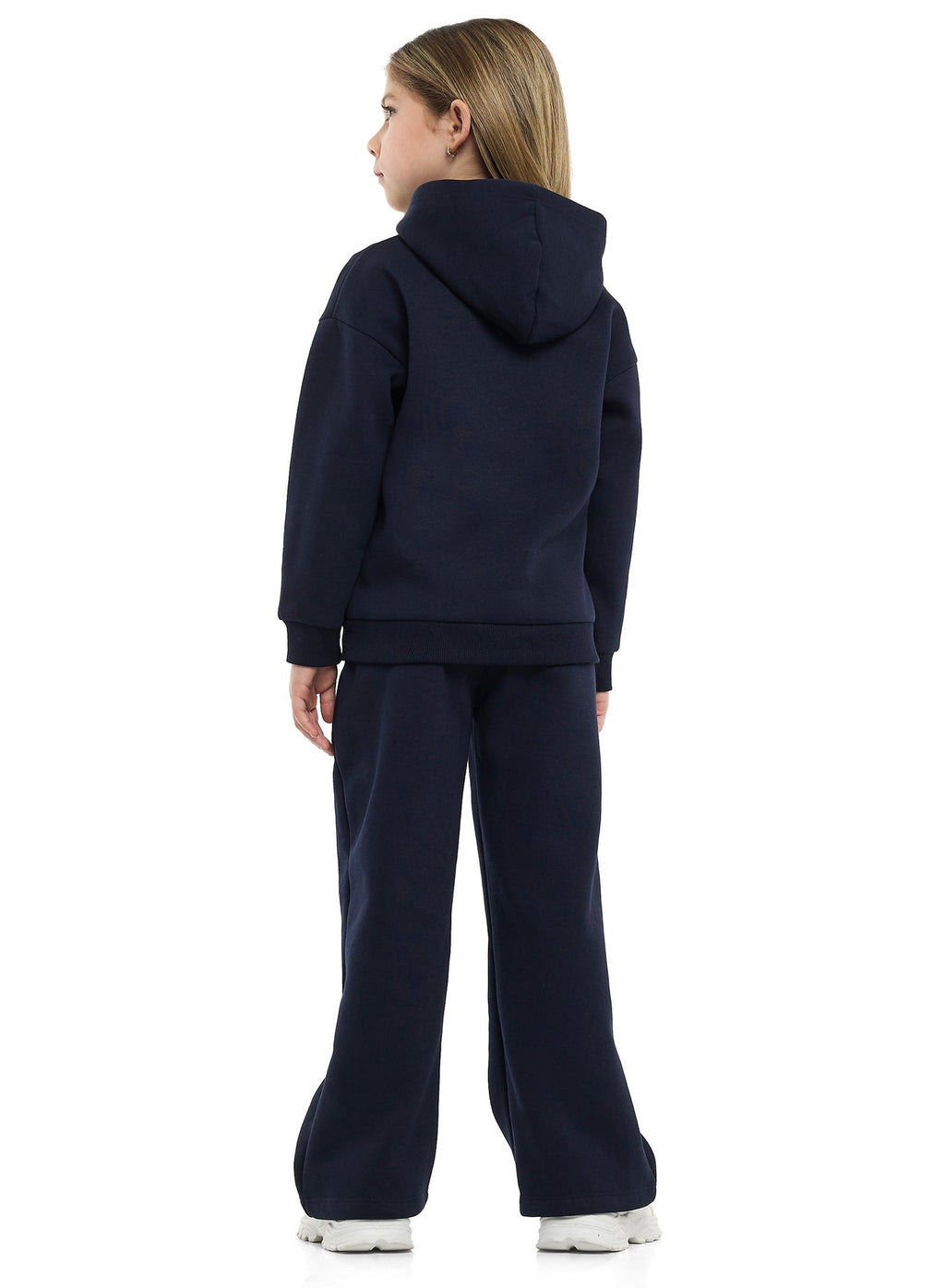 Girls Floral Embroidered Fleece Tracksuit “ Navy 2-Piece Set