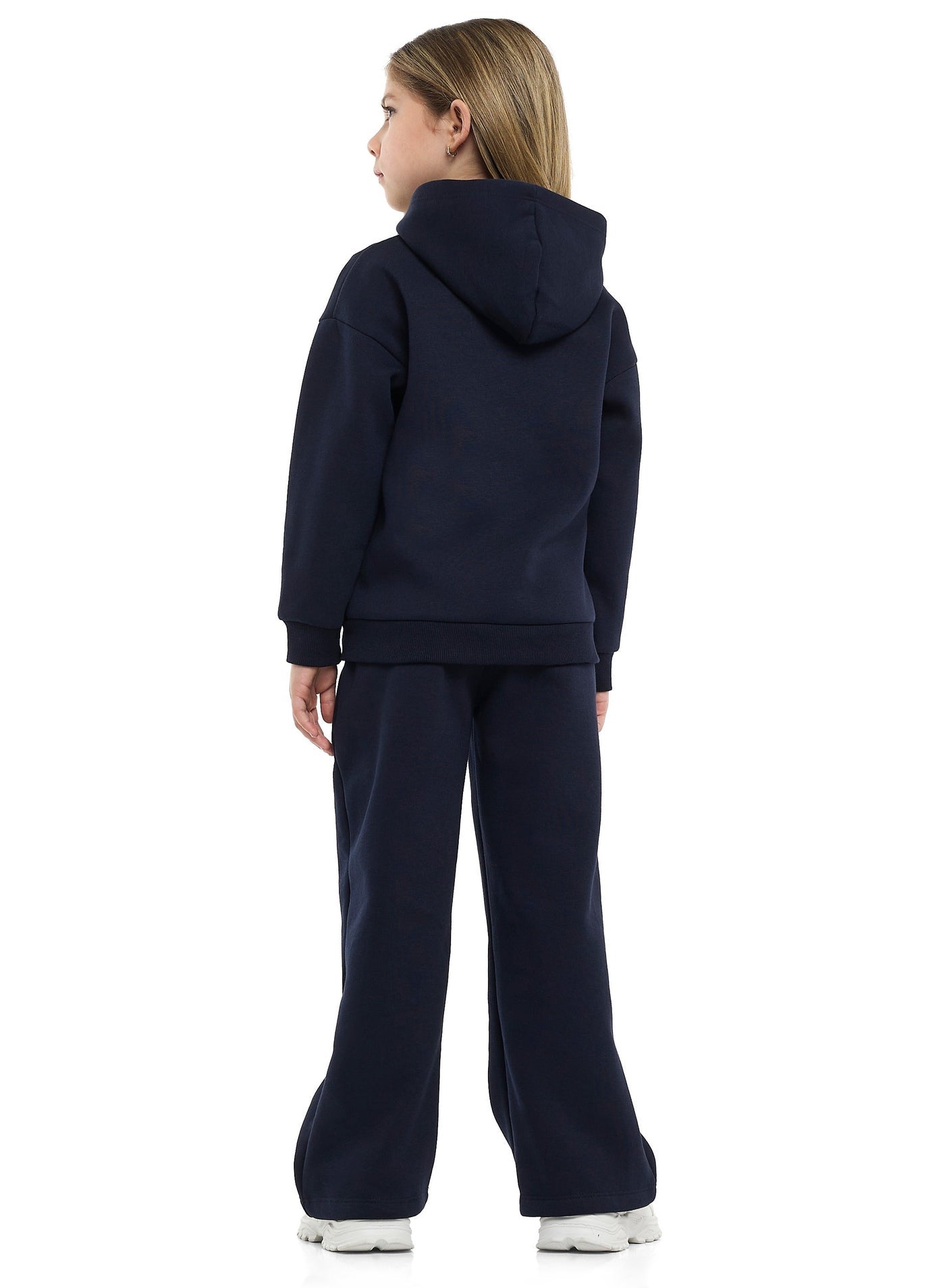 Girls Floral Embroidered Fleece Tracksuit “ Navy 2-Piece Set
