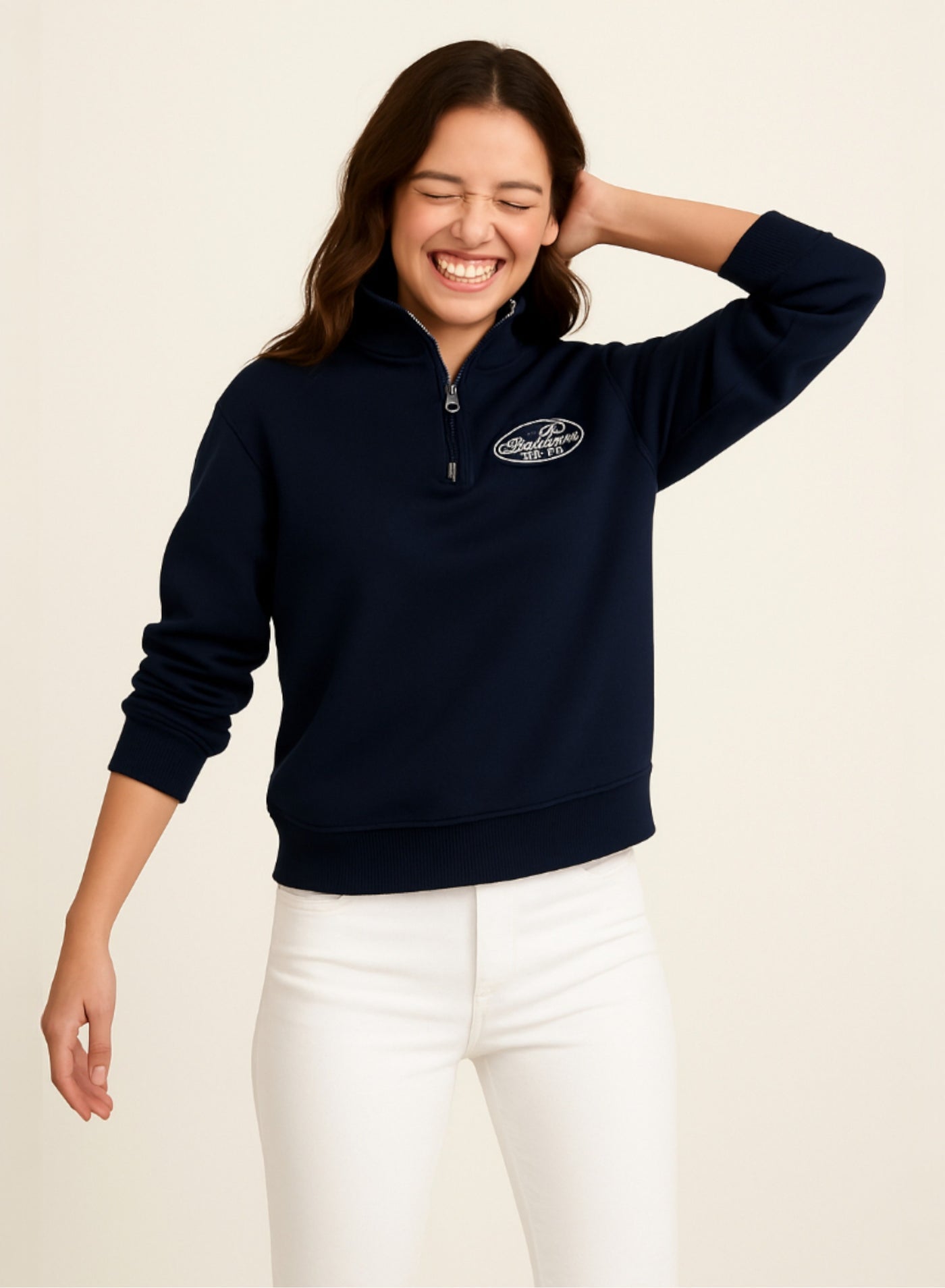 “Sports Club” Girls' Half-Zip Sweatshirt – Navy | 100% Cotton Fleece |