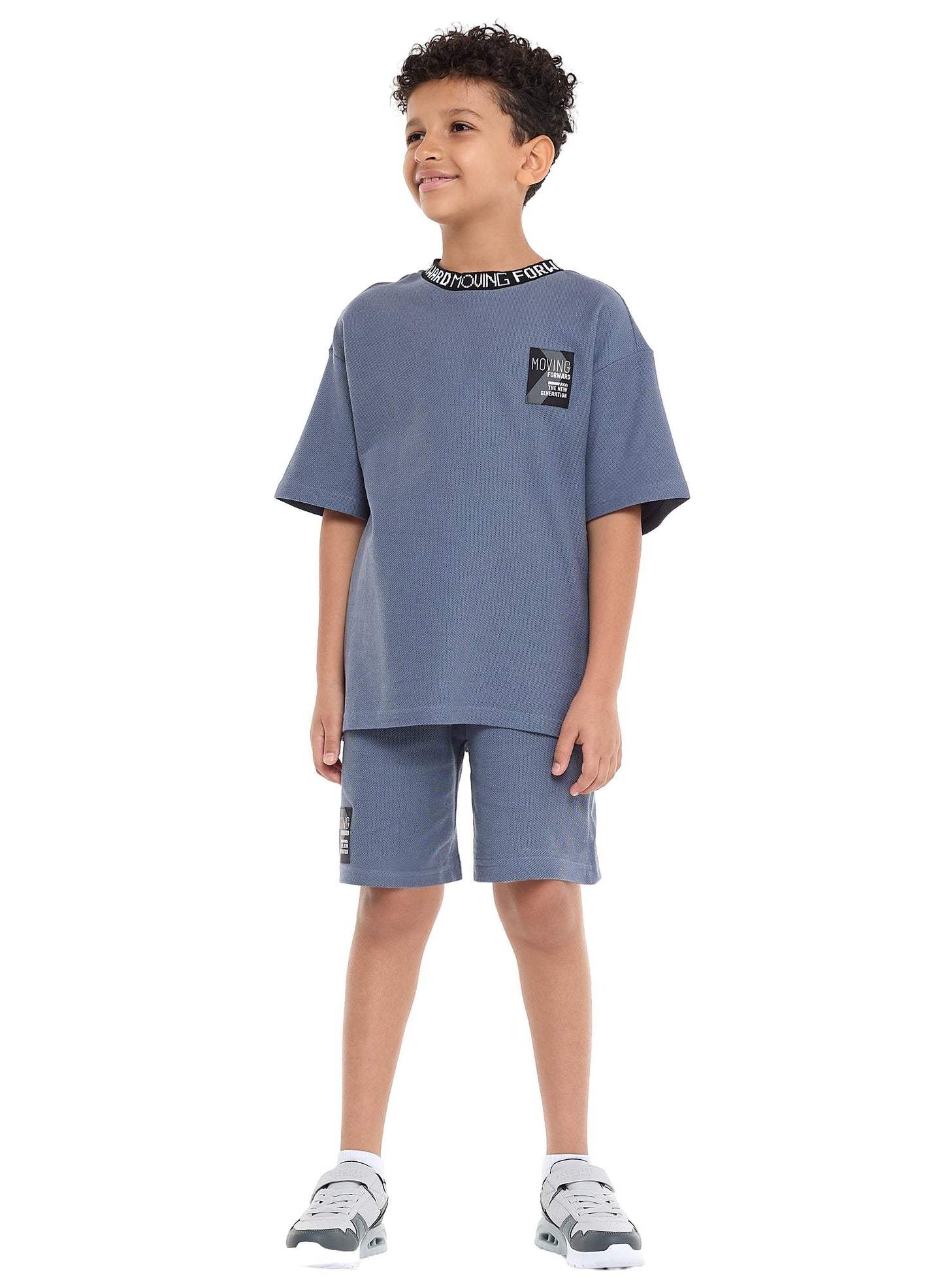 Victor and Jane Boys' Cord Set – Dark Blue T-Shirt and Shorts Outfit with Label Detail