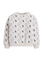 Dirkje Cotton Penguins Printed Full Sleeves Sweatshirt & Joggers Set - Off White/Navy Blue