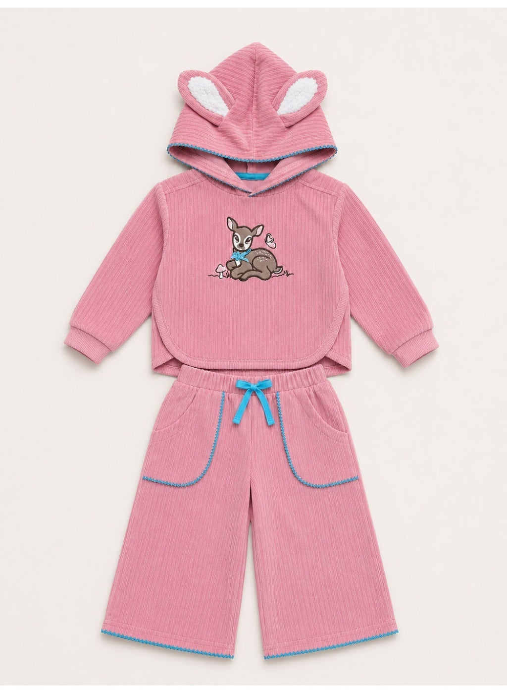 Baby Girls Hoodie and Pants Set with Deer Print