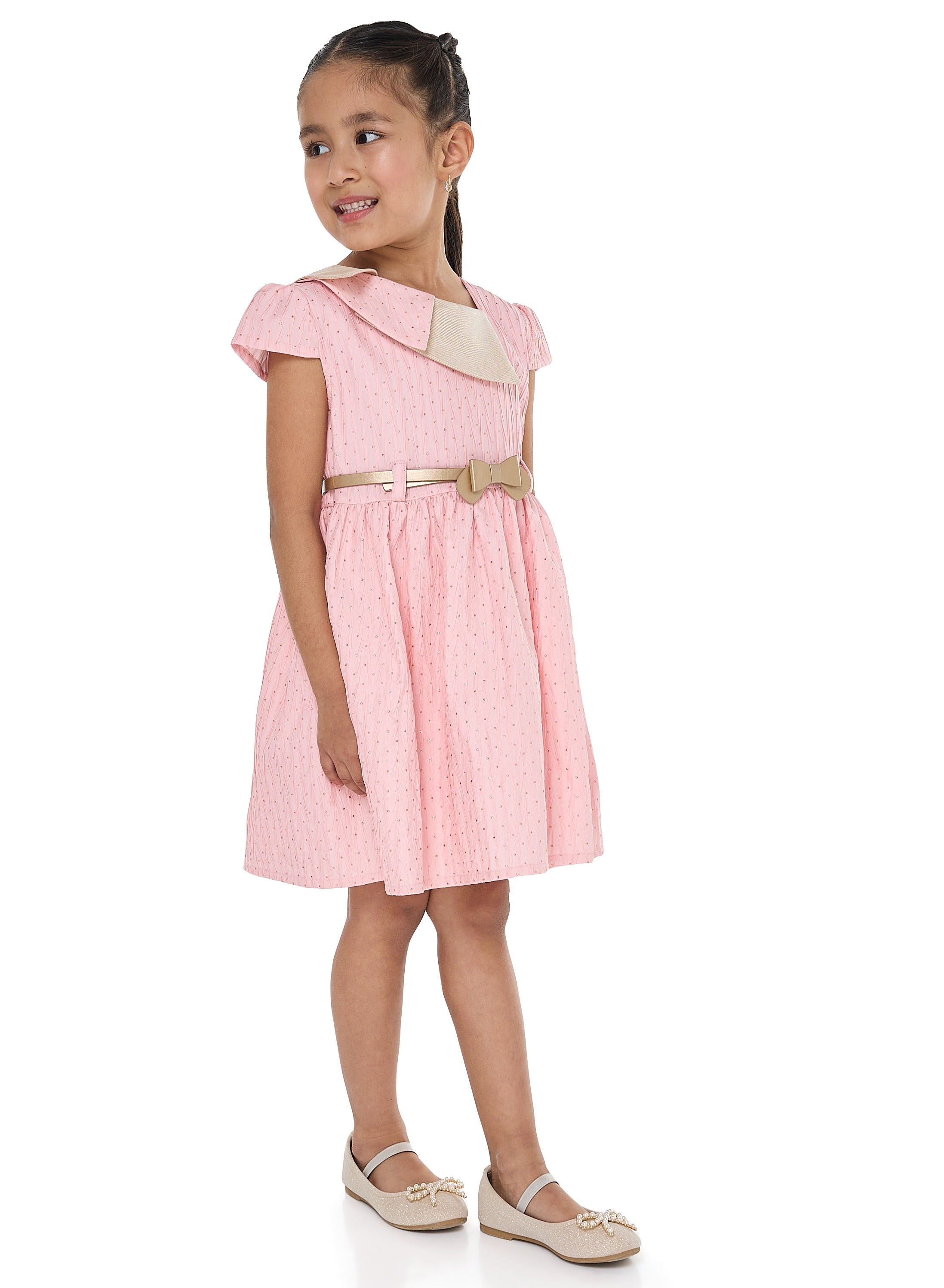 Ivory/Gold Lapel Jacquard Dress