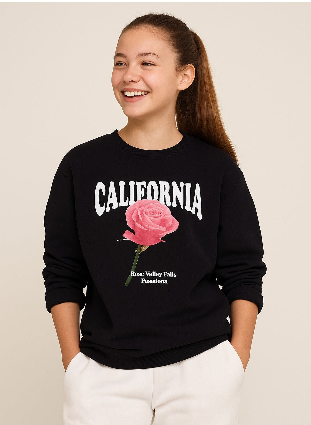 California Rose Graphic Sweatshirt “ 100% Cotton Fleece | Photographic Puff Print