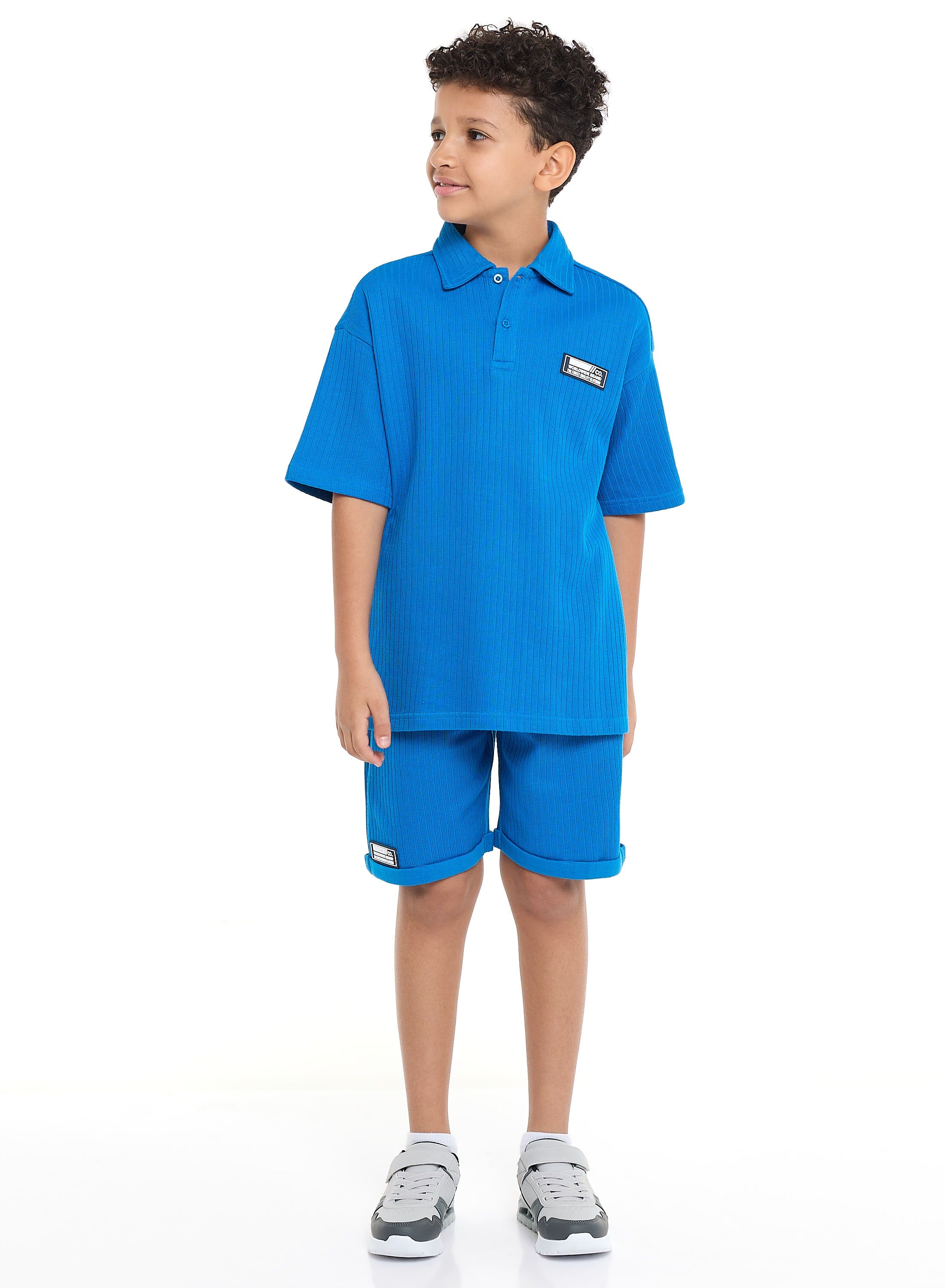 Victor And Jane Boys' Jacquard Set “ Blue 2-Piece Outfit With Label Detail