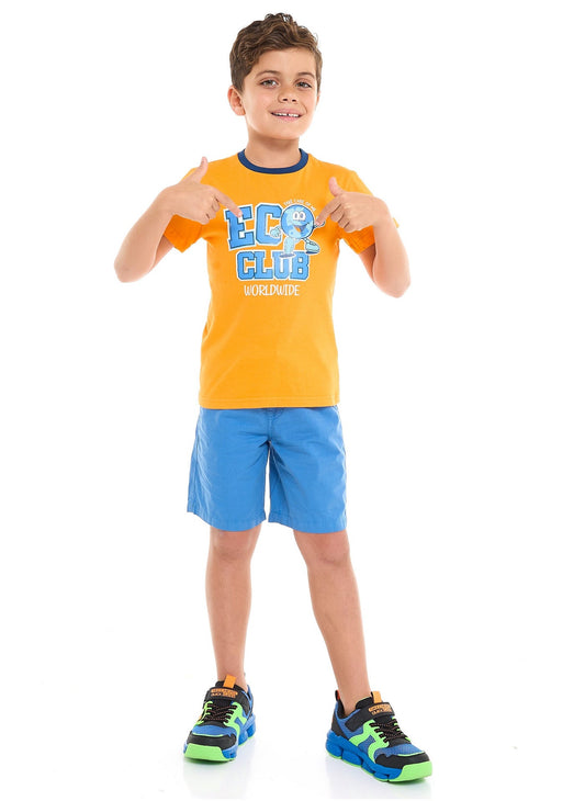 Victor and Jane Classic Blues and Orange Cotton T-Shirt & Pull-On Shorts Set