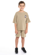 Oversized - Boys' Jacquard 2-Piece Set - T-Shirt With Badge Detail And Matching Shorts With Pockets,