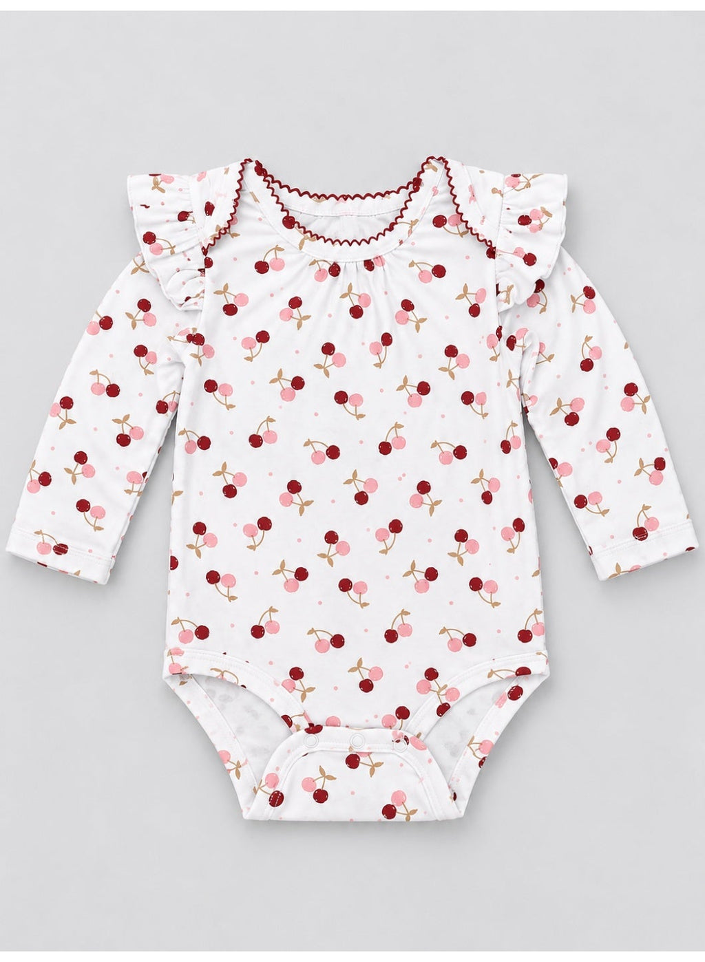 Baby Girls Cherry Print Bodysuit, Pants and Bib Set with Headband (4-Piece)
