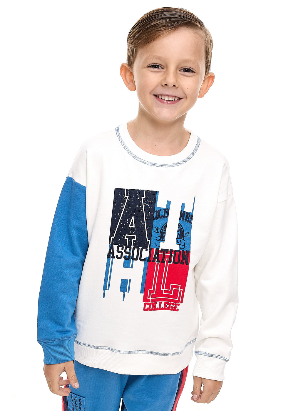 Boys' 2-Piece Sweatshirt Sets With Contrast Blue Sleeves