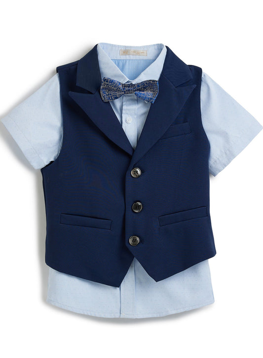 Blue Waistcoat And Short Set With Shirt And Bow Tie