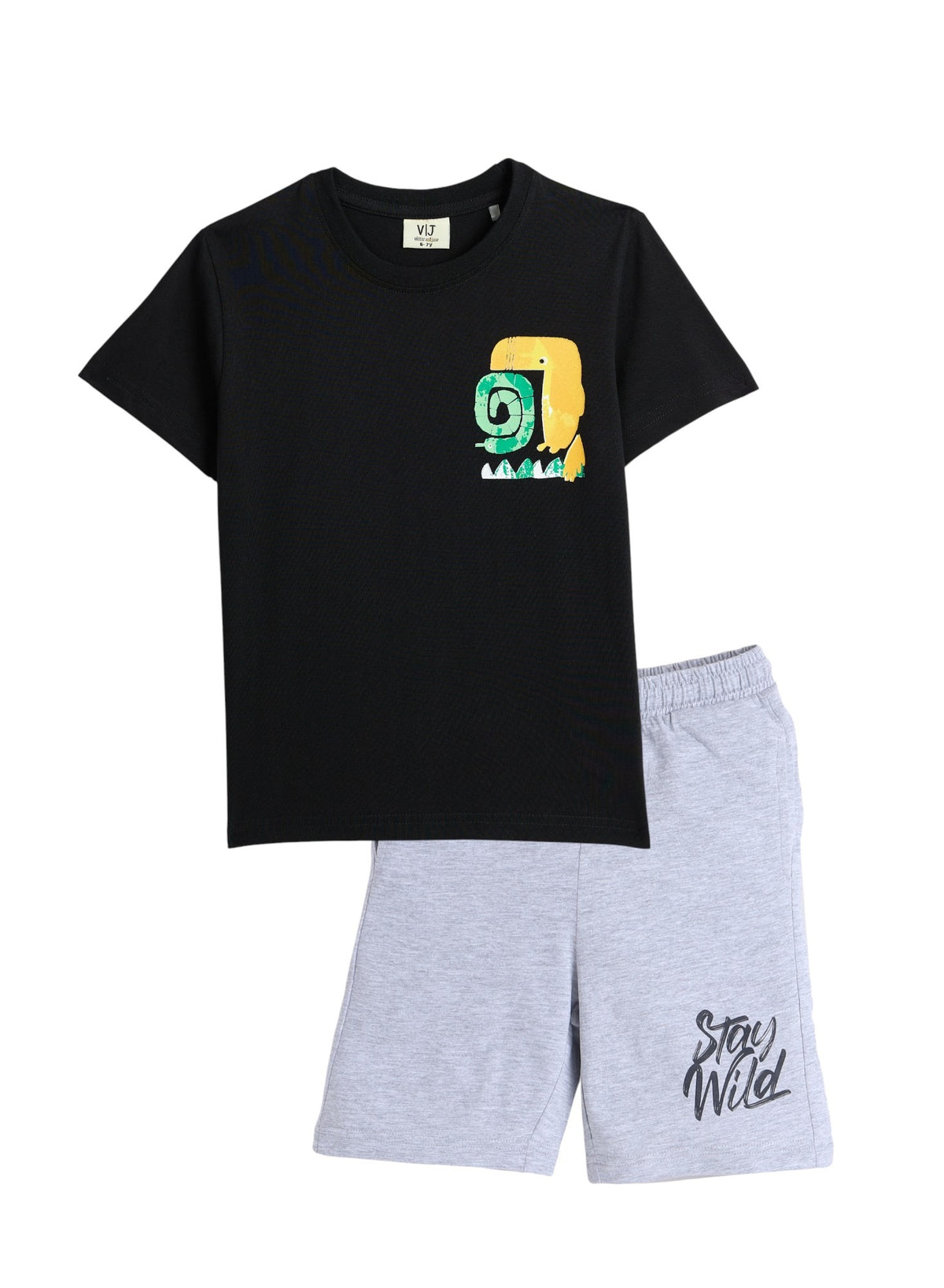 Jungle Safari & Day Adventure Graphic T-Shirt and Shorts Set - Black/Grey