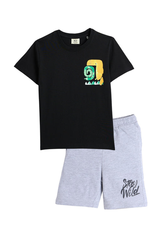 Victor and Jane JR Boys' 2PC Set – Jungle Safari & Day Adventure Theme, Black, Comfortable for Summer Wear, 2-3YRS