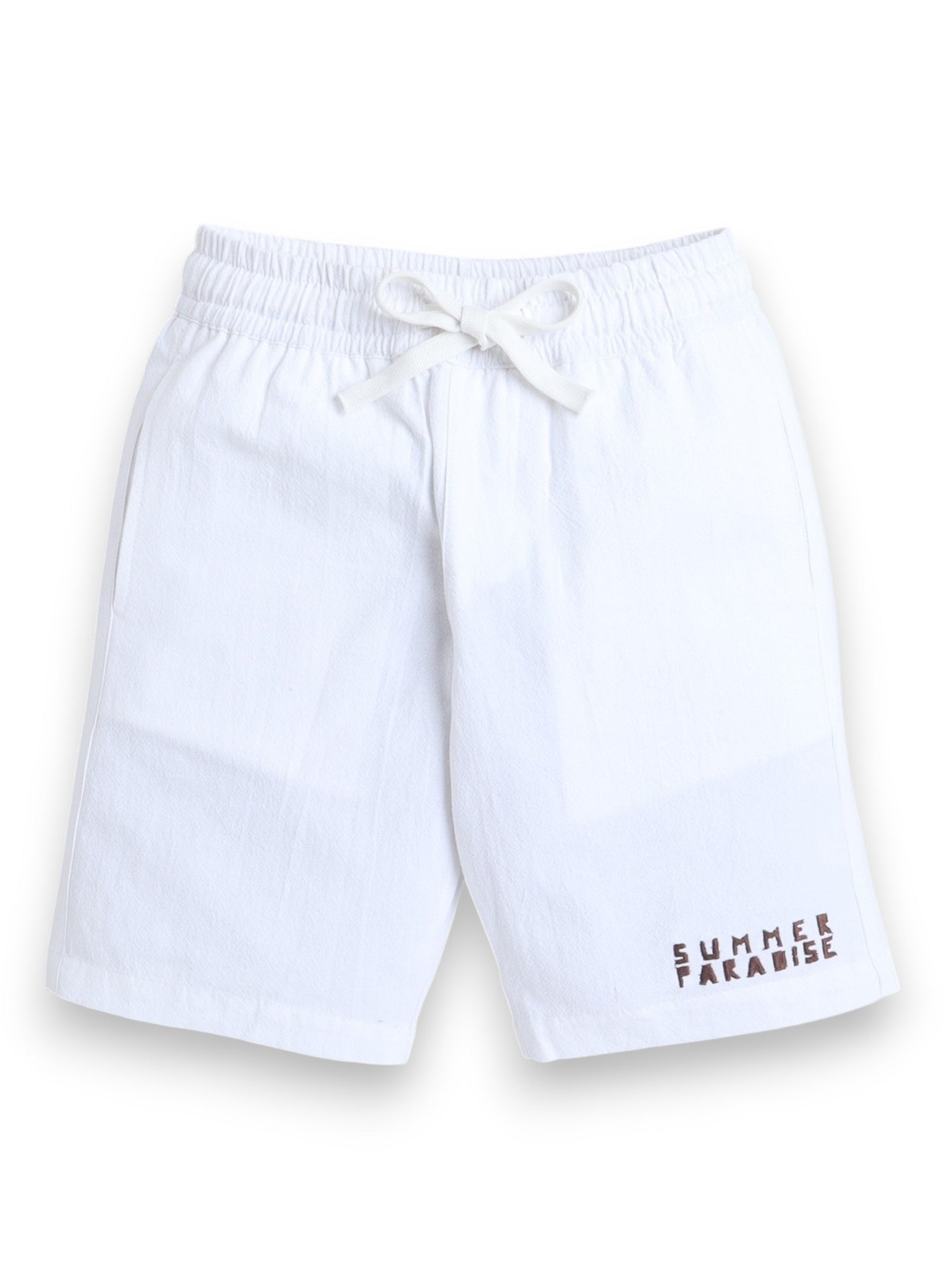 Boys' Casual Cotton Shirt & Shorts Set with Back Print – Short Sleeve Outfit - Off White
