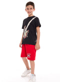Victor and Jane Guitar Graphic T-Shirt & Shorts Set - Black & Red