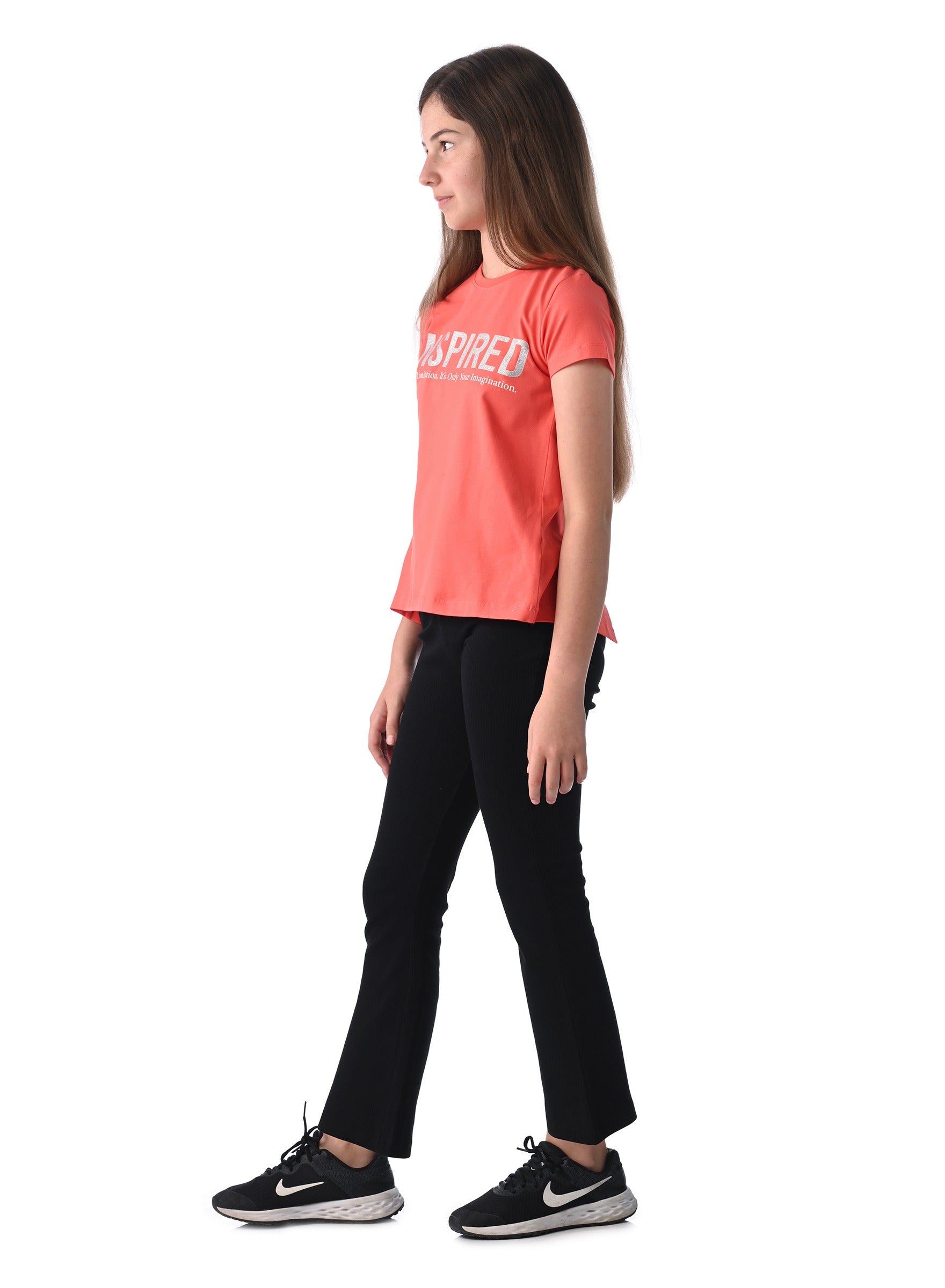 Victor And Jane Athleisure 2 Pc Set With Slogan Print Stylish Top And Flared Solid Leggings