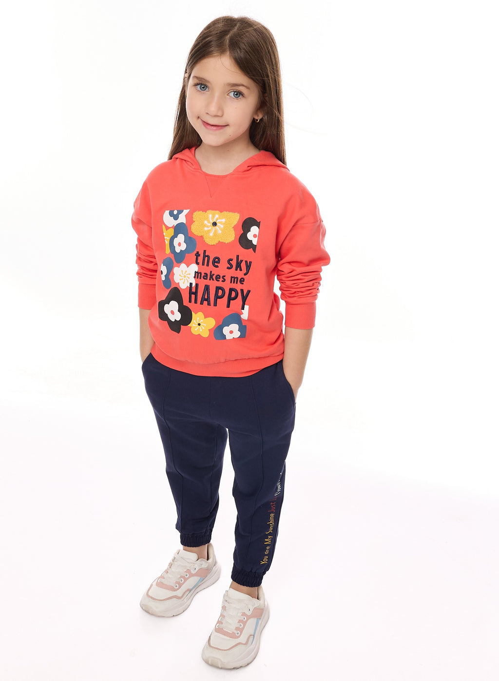 Girls- Floral Embroidered Hoodie With Matching Joggers