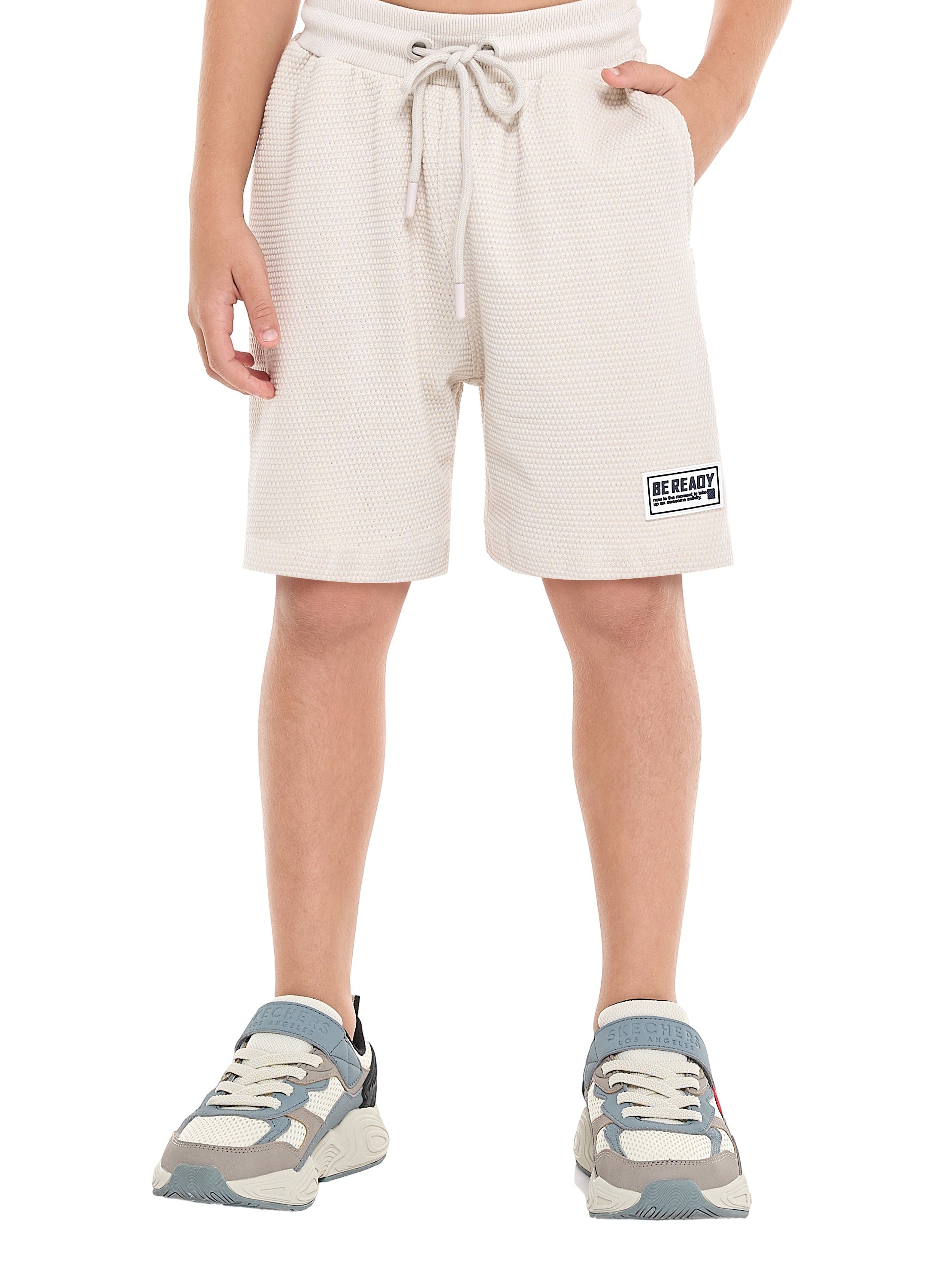Oversized - Boys' Jacquard 2-Piece Set - Polo T-Shirt With Badge Detail And Matching Shorts With Pockets,