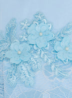Chic Sky Blue Satin & Lace Party Dress With Mesh & Decoration