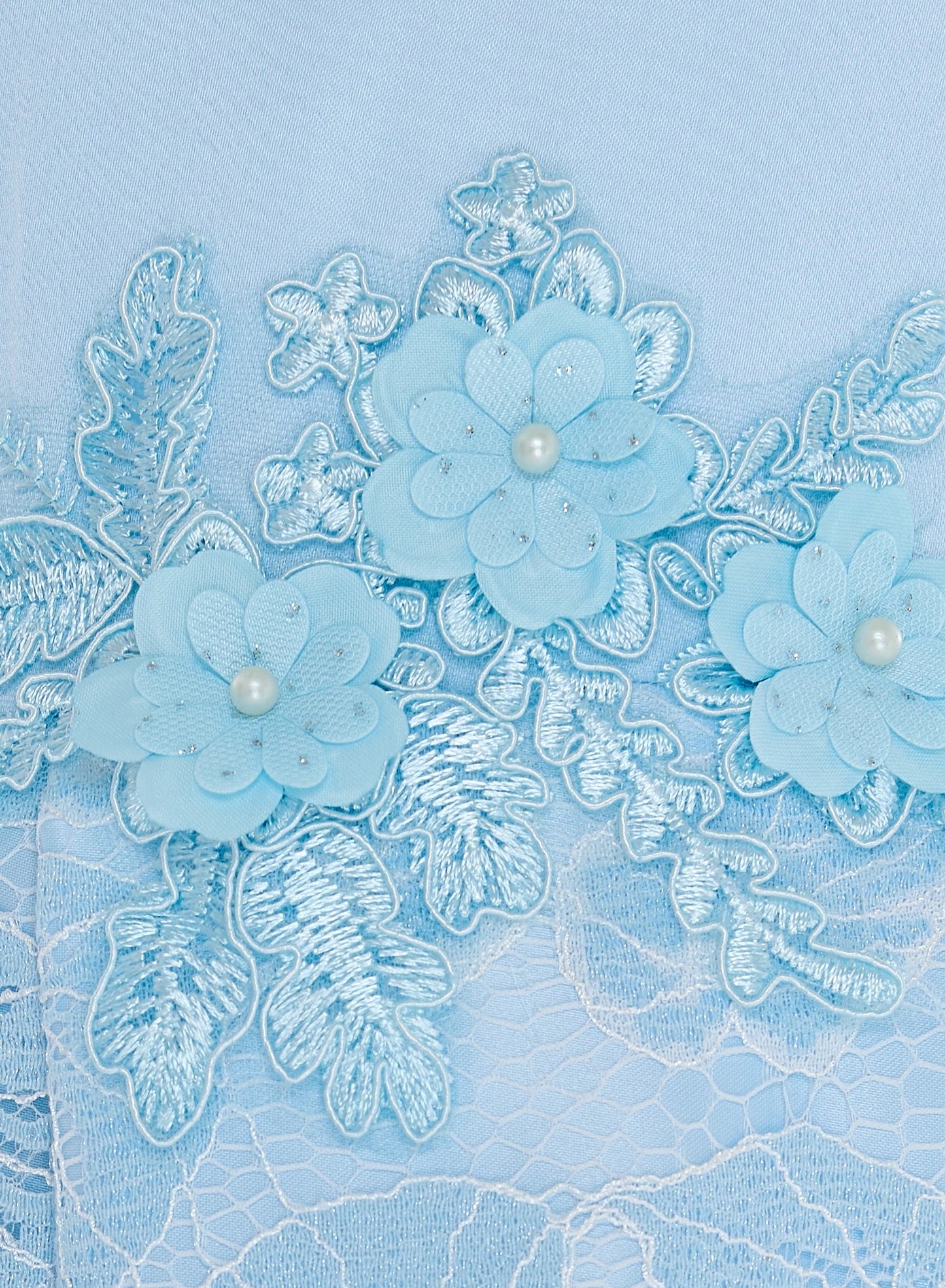 Chic Sky Blue Satin & Lace Party Dress With Mesh & Decoration