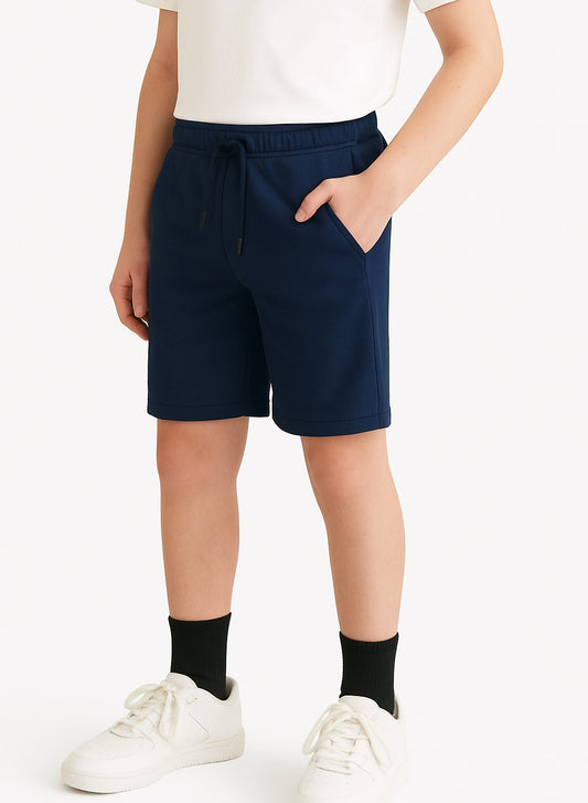 Kids French Terry 100% Cotton Shorts - Navy