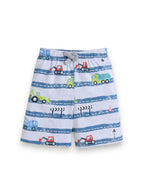 Boys Vehicle Stripe Print Cotton Pajama Set “ T-Shirt & Shorts Nightwear