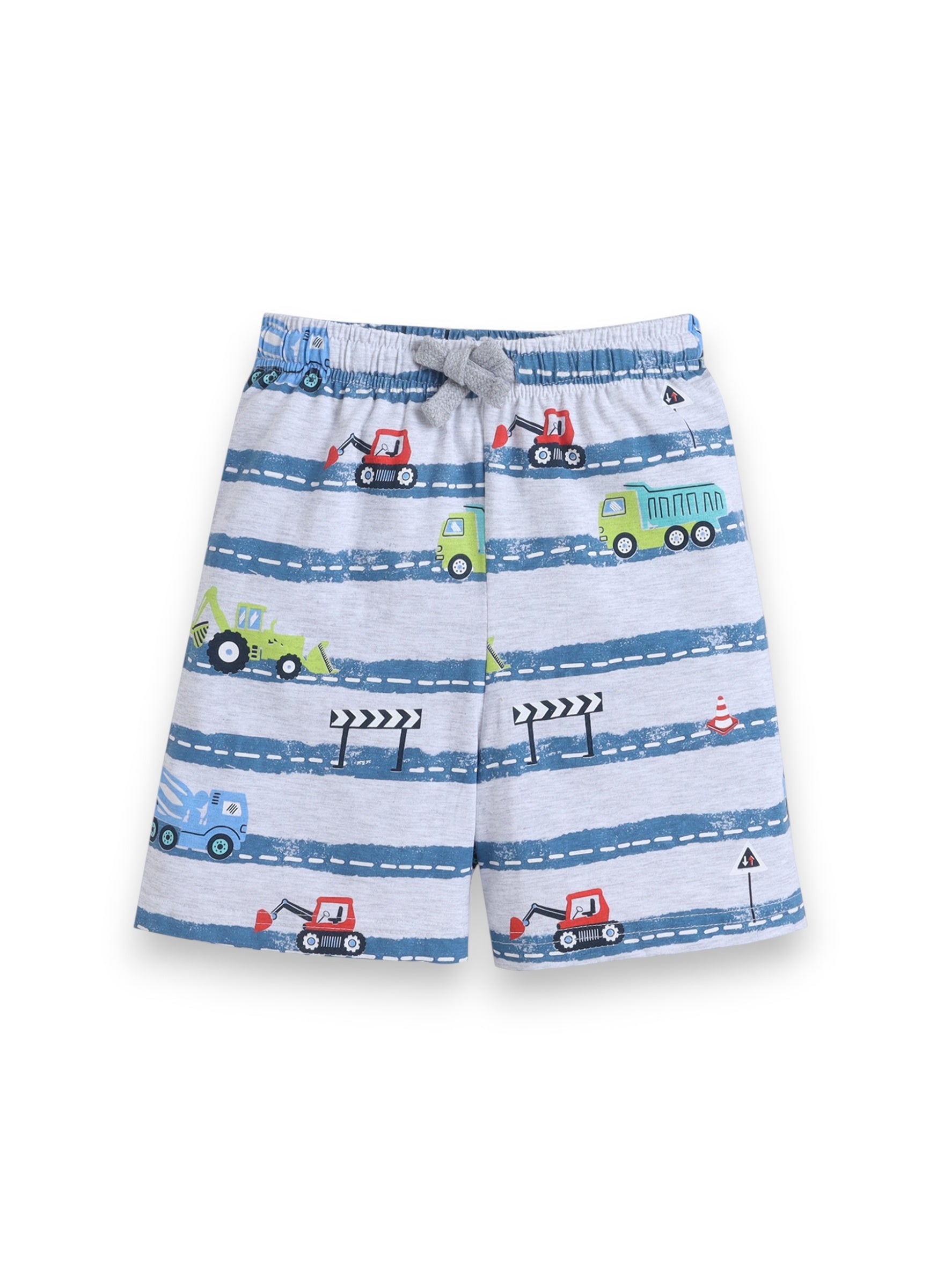 Boys Vehicle Stripe Print Cotton Pajama Set “ T-Shirt & Shorts Nightwear