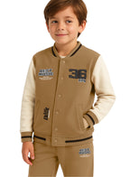 Victor And Jane Cotton Rhythm Printed Full Sleeves Varsity Jacket & Joggers Co-Ord Set - Brown