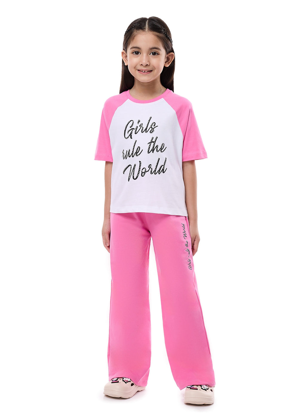 Victor And Jane Girls 2 Pc Set - Embellished Top With Matching Straight Pants With Detail