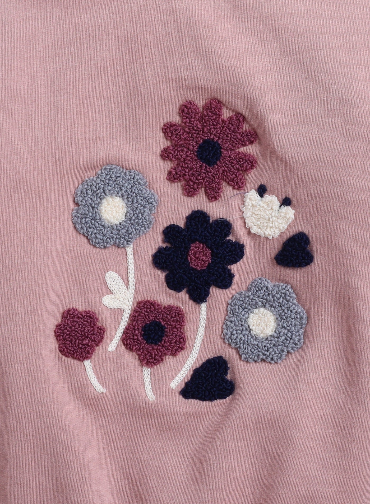 Dirkje Cotton Floral Embroidered Full Sleeves Fluttered Sweatshirt & Joggers Set - Grey/Pink