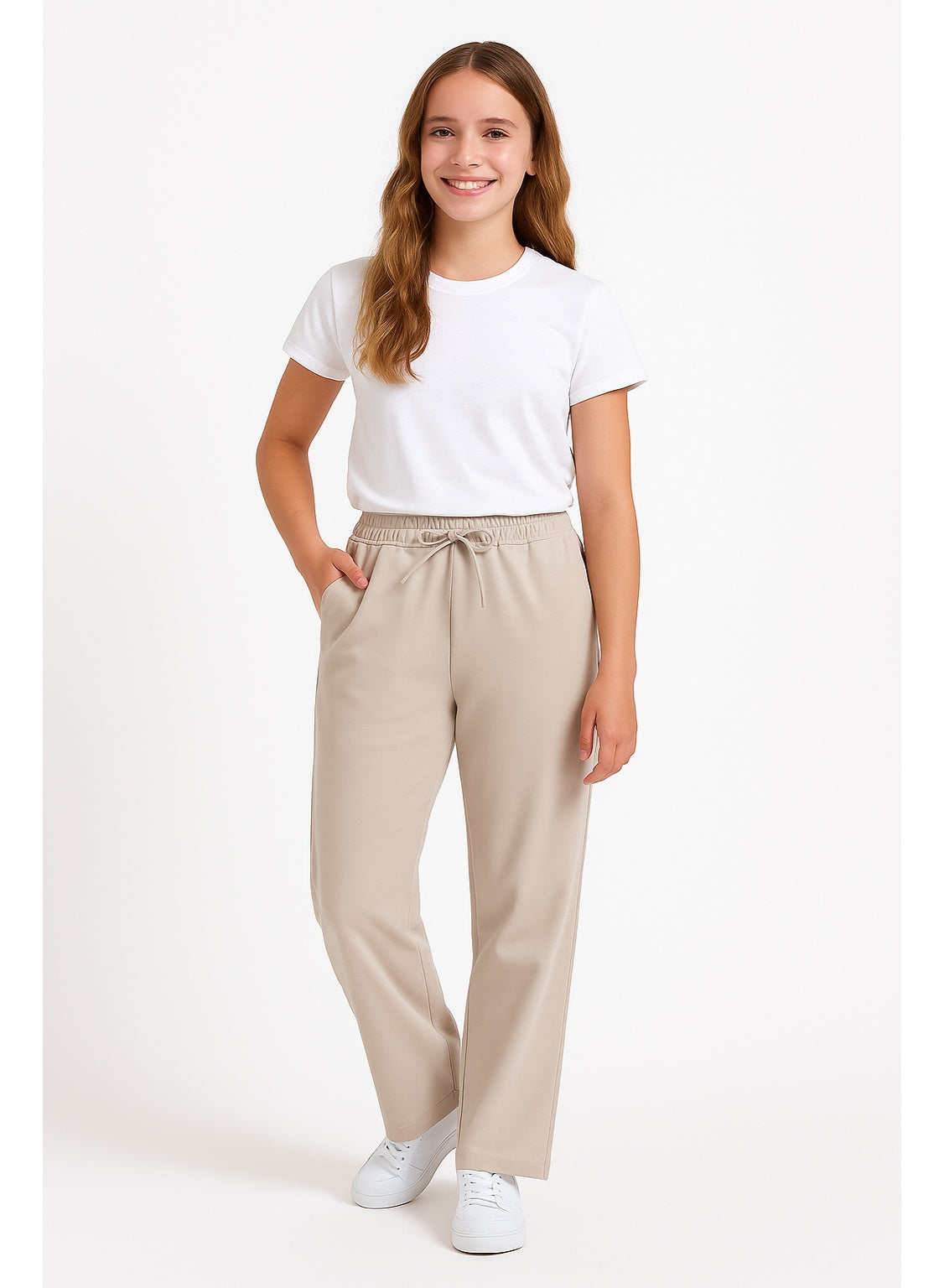 Ladies Beige Wide-Leg Joggers – Cotton interlock