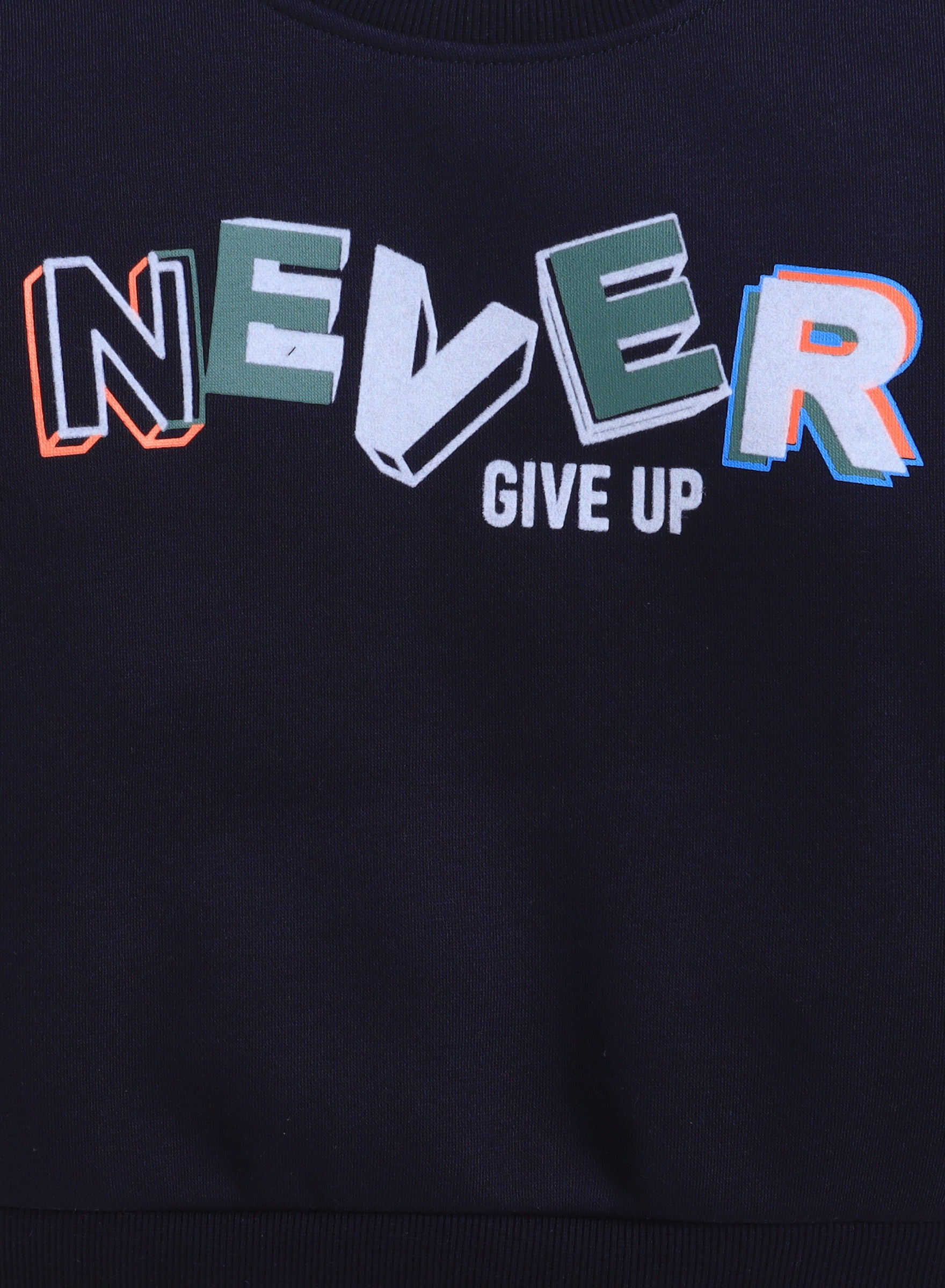 Boys' Navy "Never Give Up" Slogan Sweatshirt