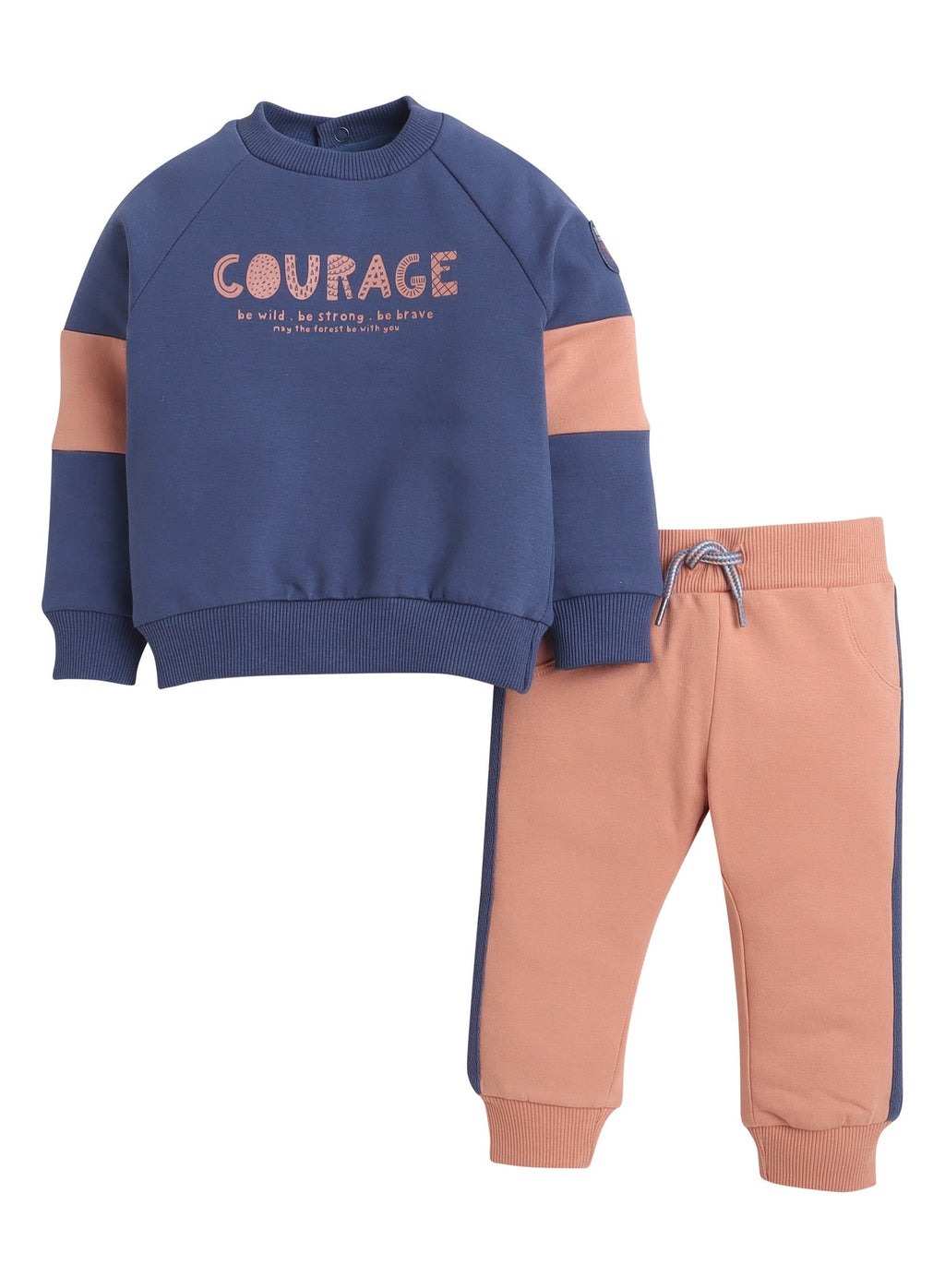 Dirkje Cotton Courage Graphic Print Full Sleeves Sweatshirt & Joggers Set - Blue/Peach